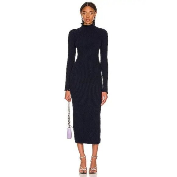 NWT ACNE STUDIOS KENNICE RIBBED BOULCE LONG SLEEVE RIBBED MIDI DRESS  US SZ M - Picture 3 of 12